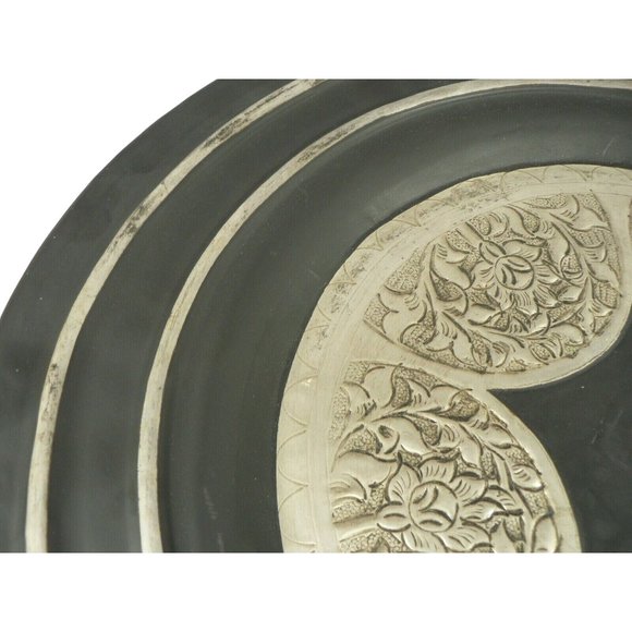 Metal Wall Plate Platter Centerpiece Tray Embossed Stamped Floral Design Hanger - Picture 4 of 12